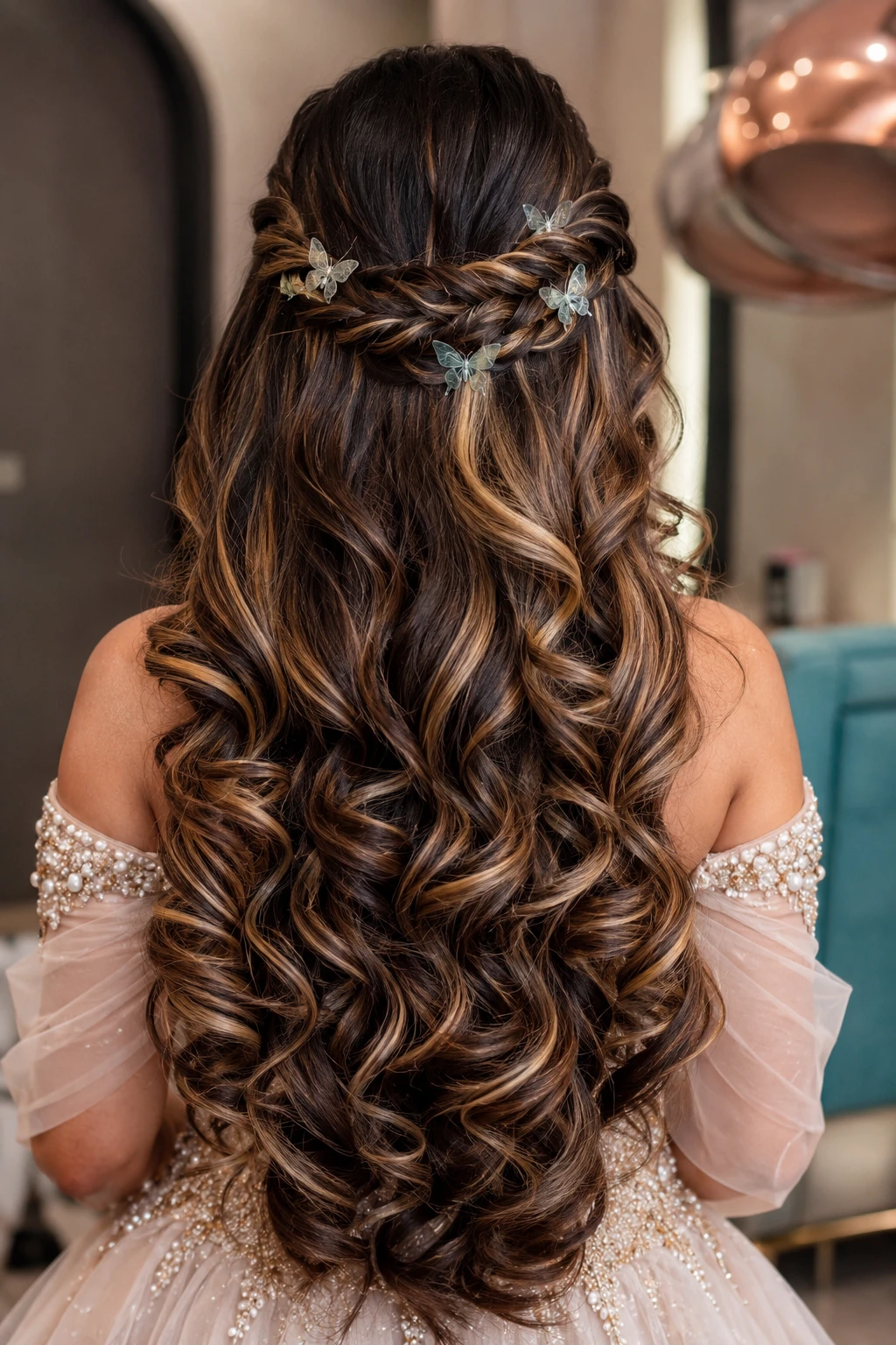 Butterfly Crown Braid with Cascading Curls