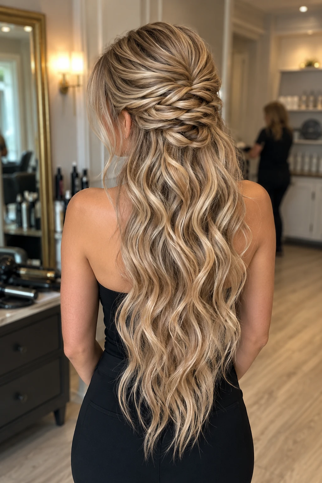 Fishtail Half Up Style with Beachy Waves