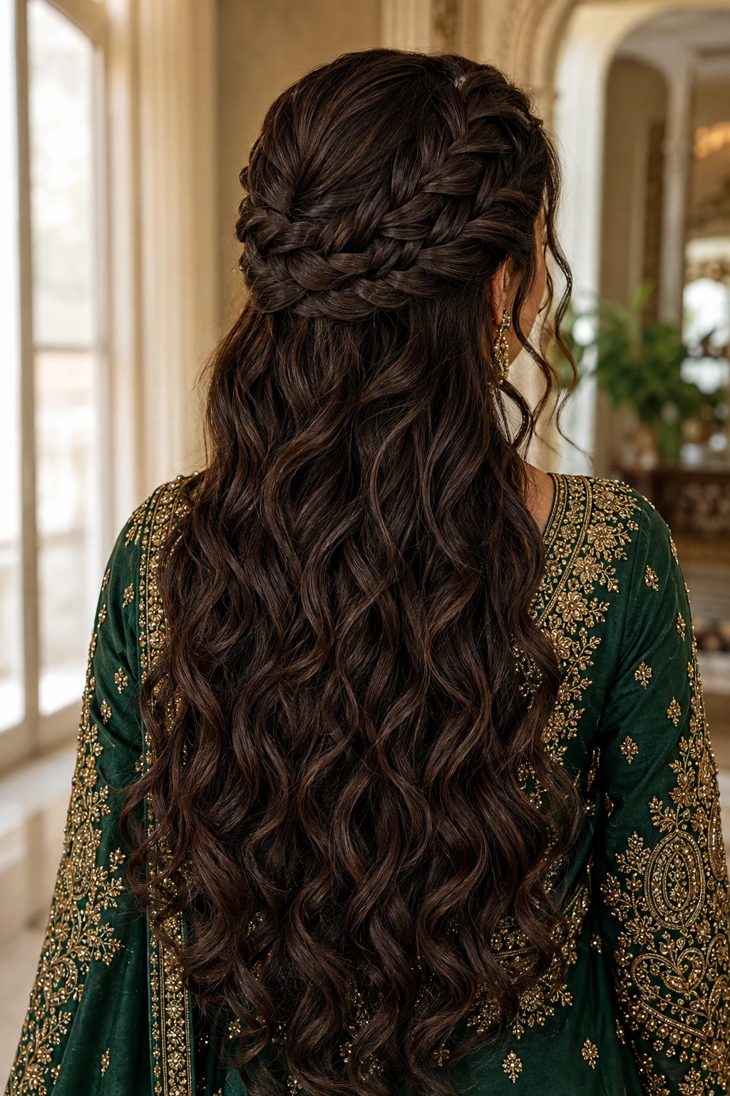 Crown Braid Half Up with Voluminous Curls