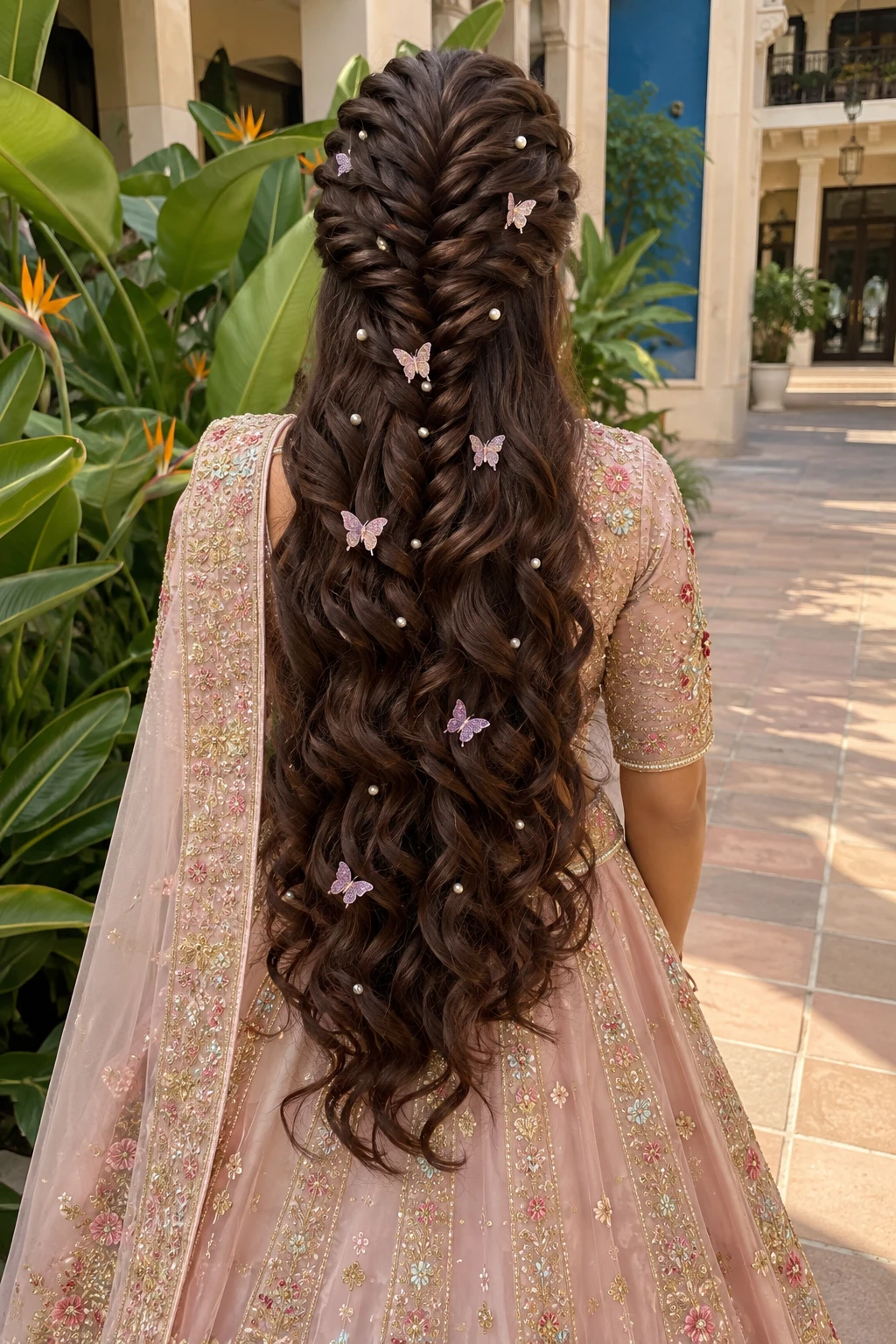 Fishtail Braid with Butterfly Pearl Curls