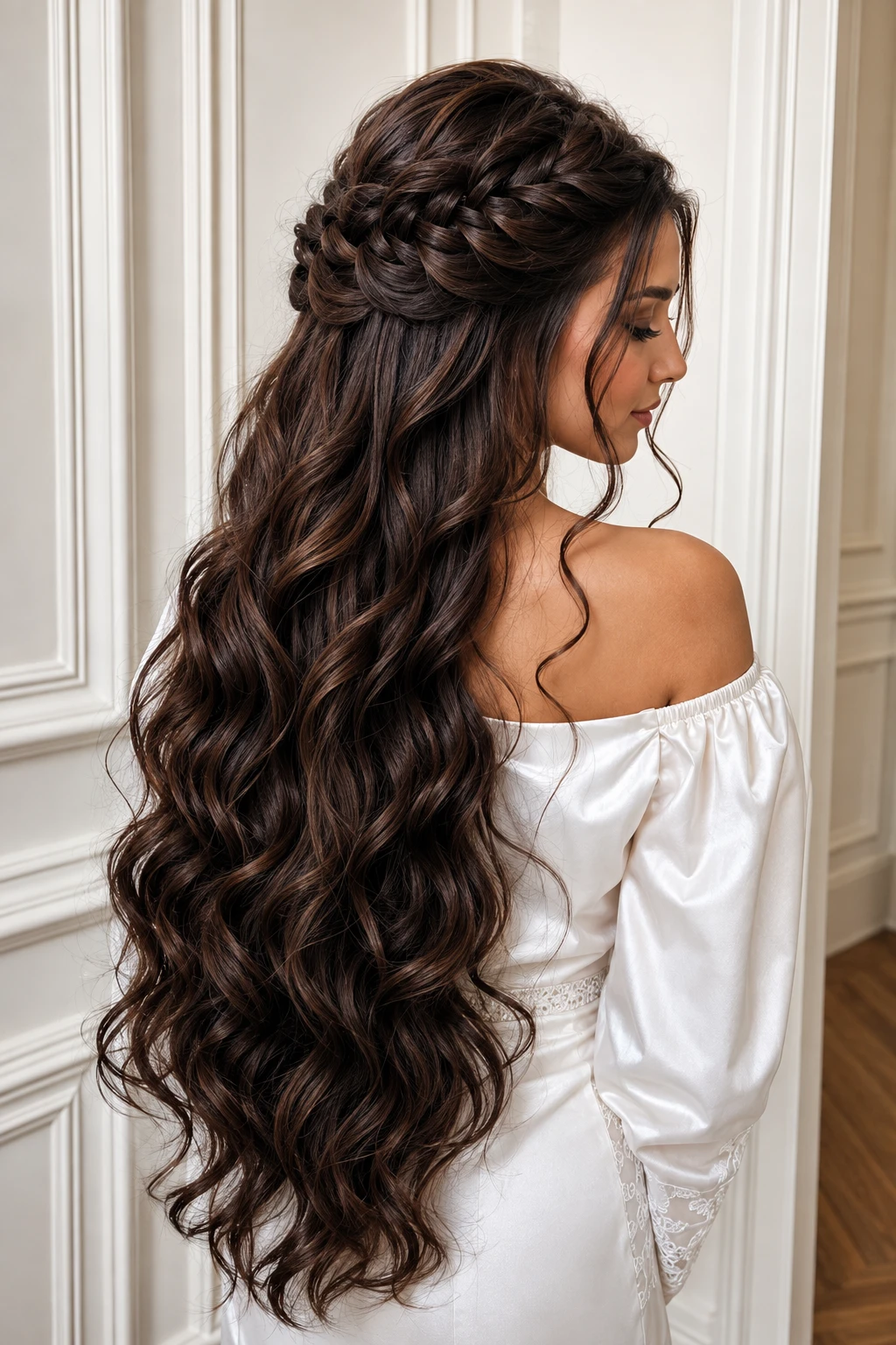 Braided Half Up Style with Soft Tousled Waves