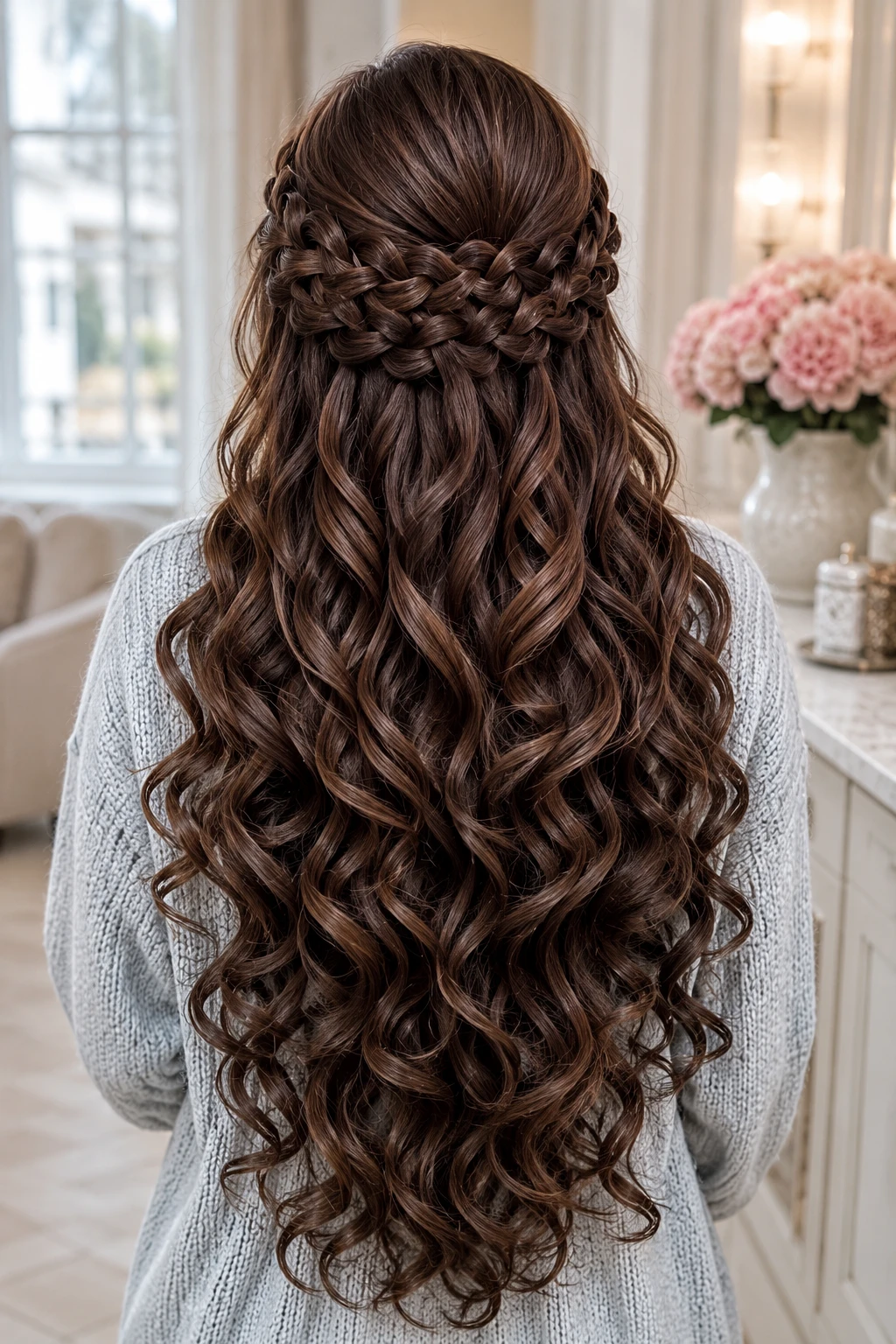 Woven Braid Crown with Springy Ringlets