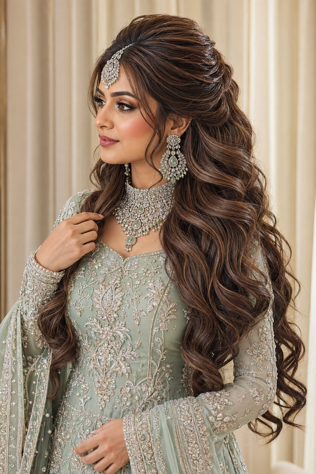 Voluminous Half Up Style with Bridal Waves