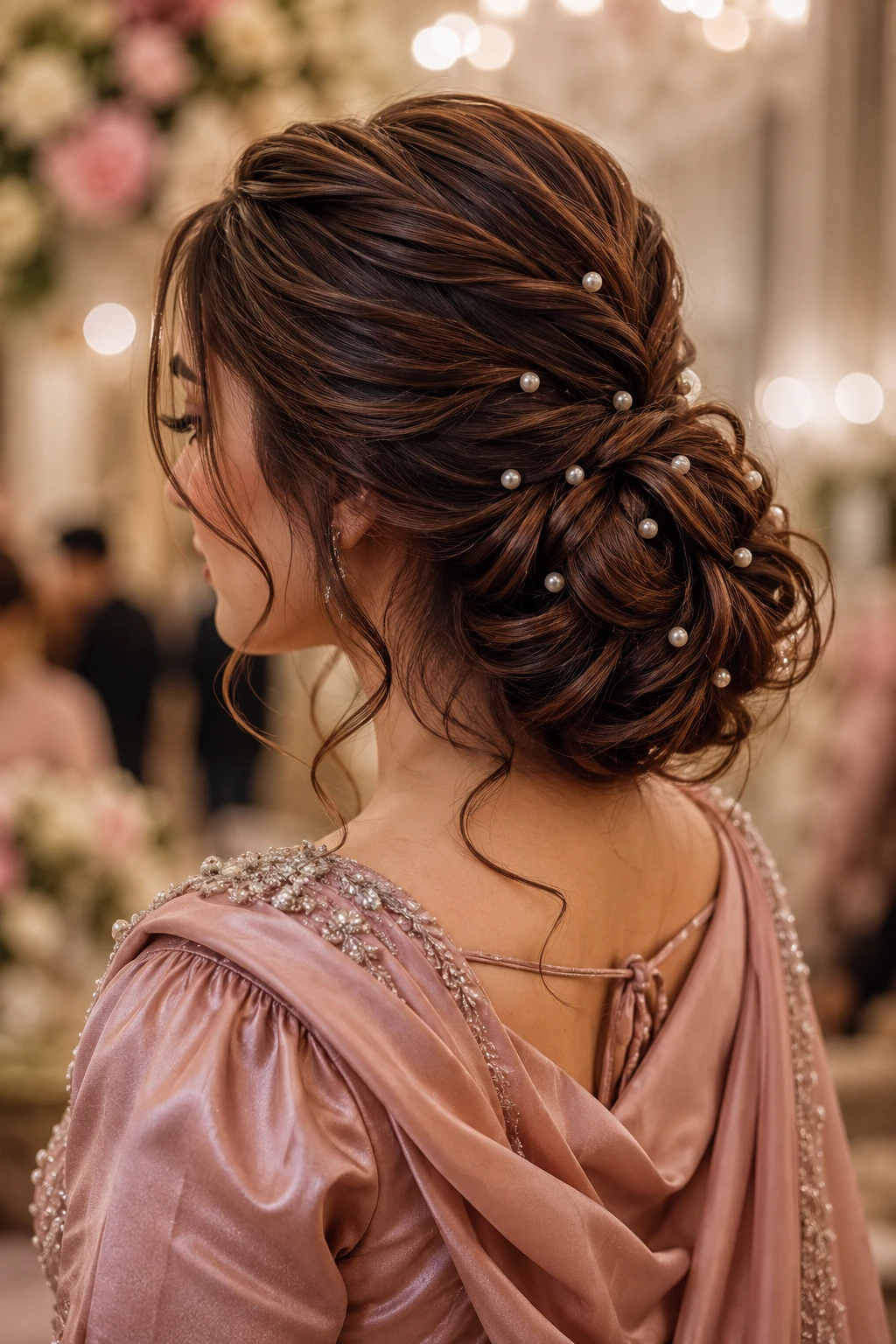 Pearl Studded Twisted Low Bun