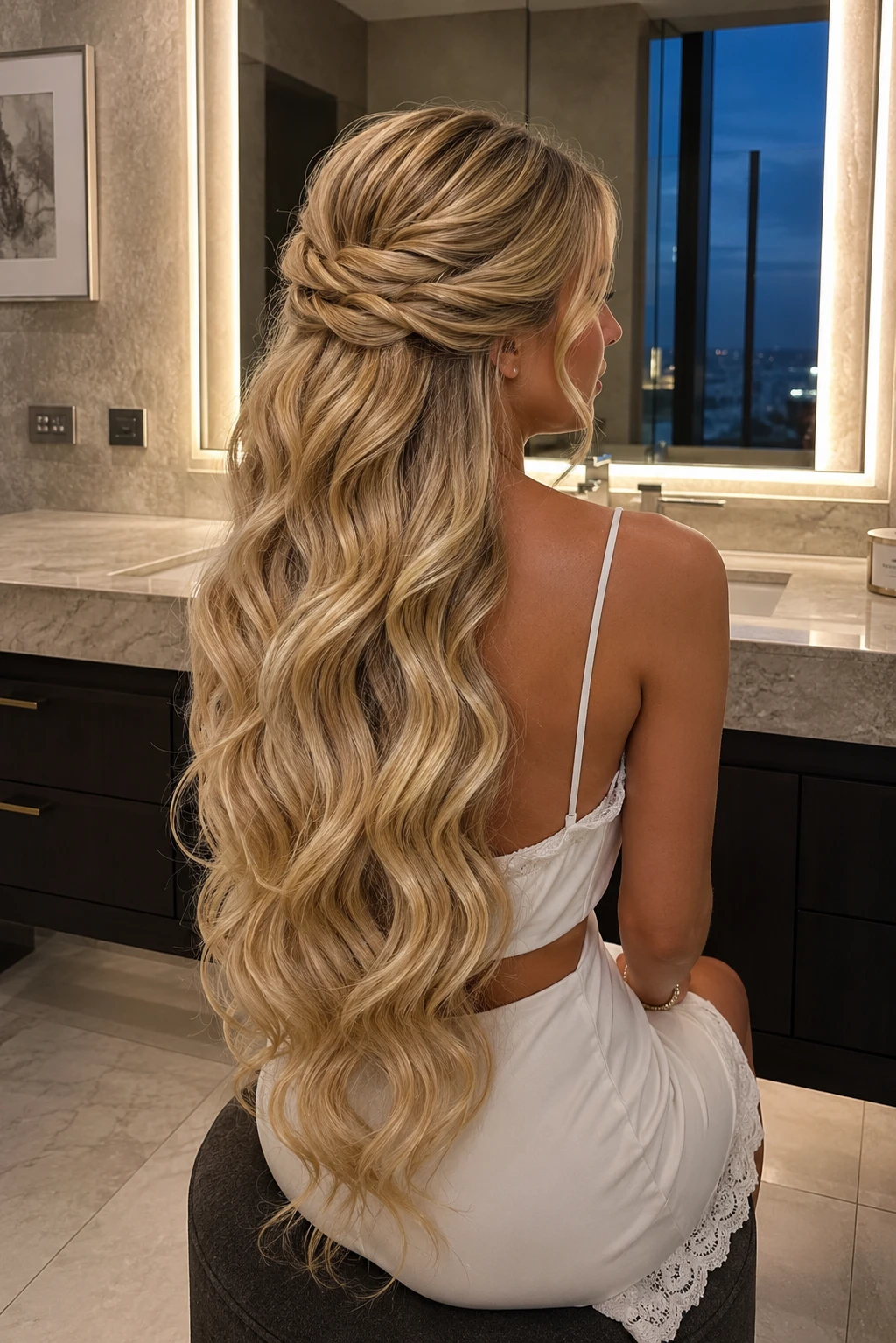 Twisted Half Up Style with Golden Waves