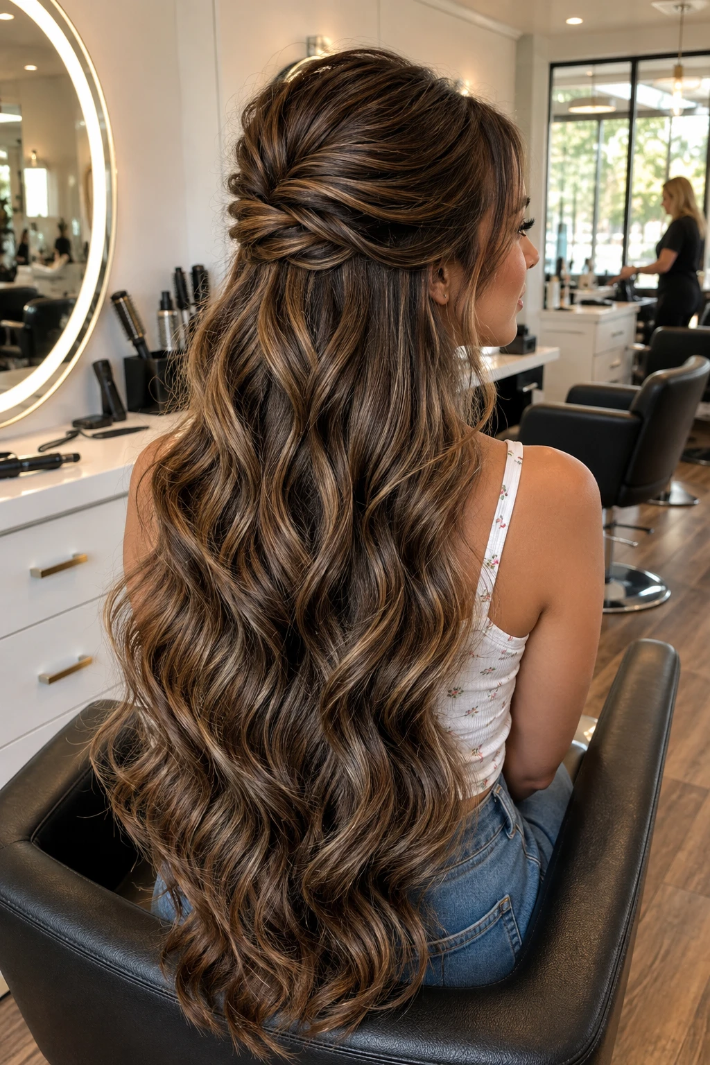 Twisted Half Up Style with Balayage Waves