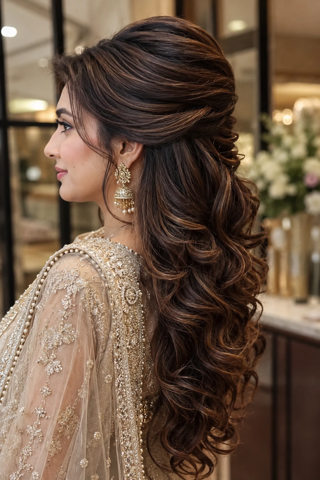 High Volume Half Up Style with Rolling Curls