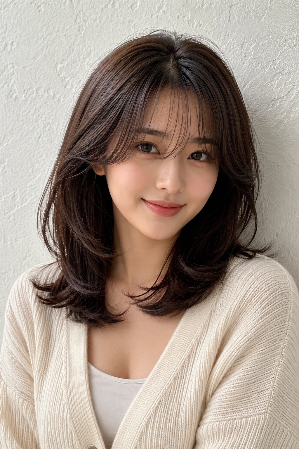 Wispy Curtain Bangs with Layered Medium Length