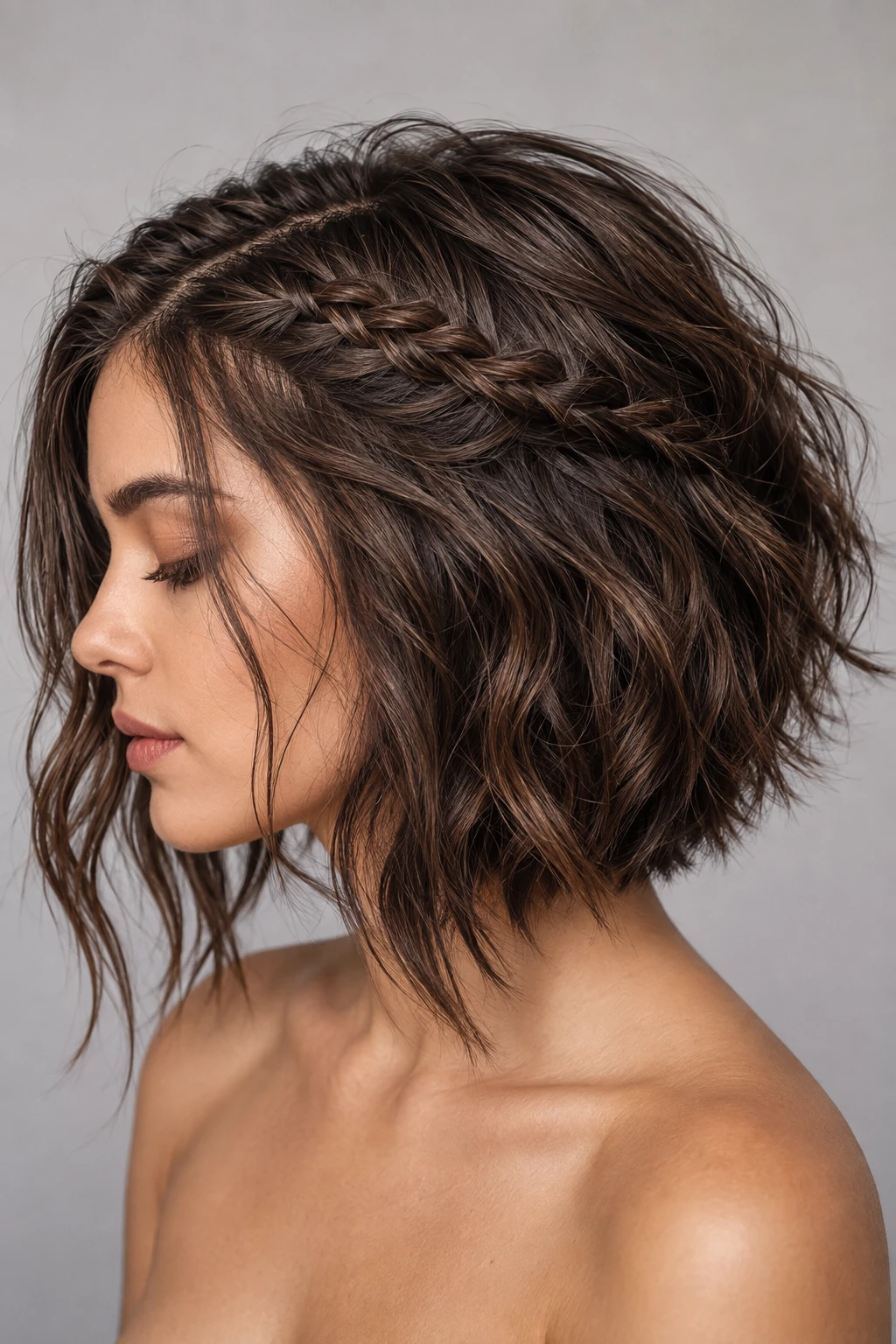 Braided Crown Textured Bob – Hairstyle Idea for Medium Hair