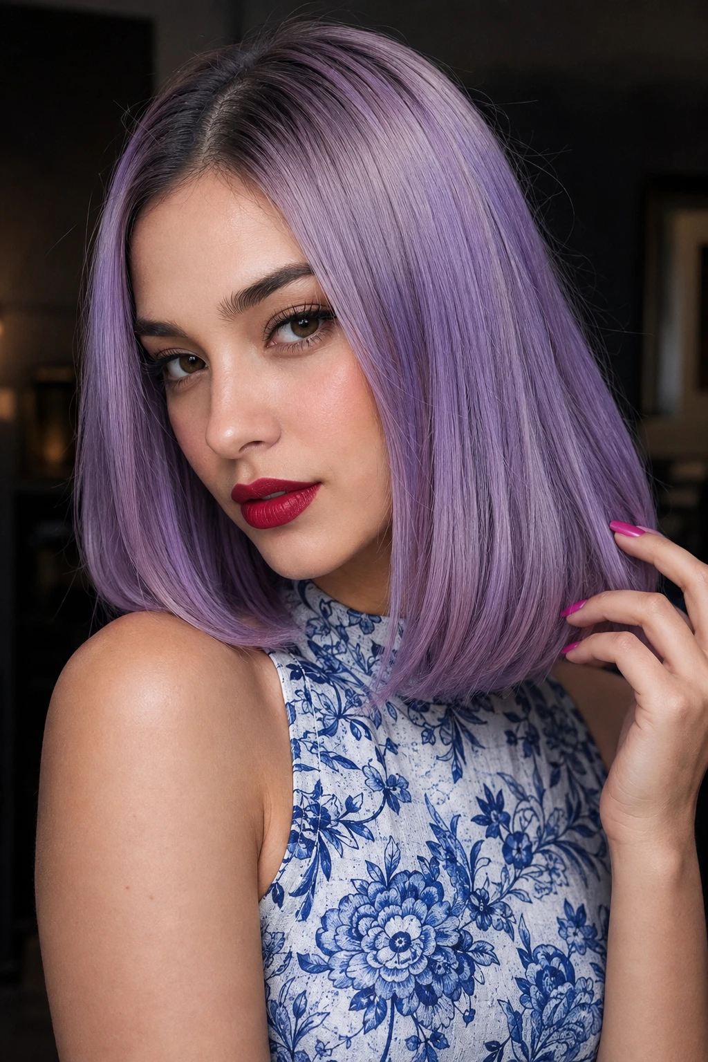 Sleek Lavender Blunt Bob