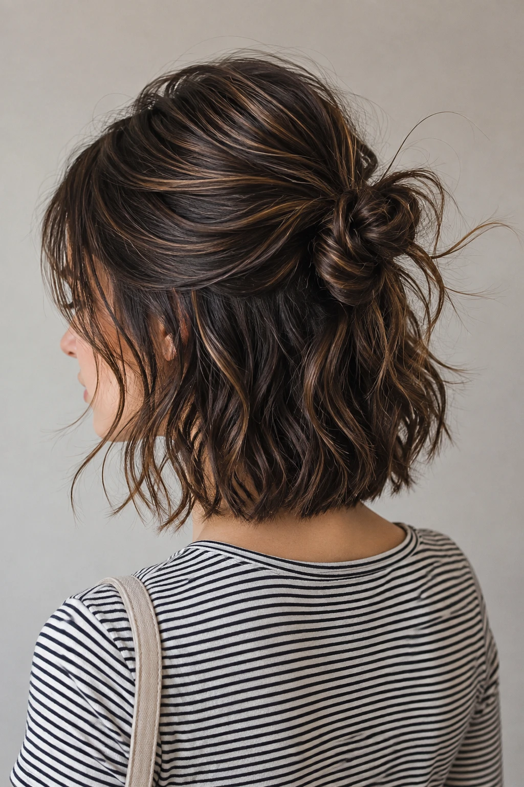 Half Up Messy Bun with Face Framing Waves