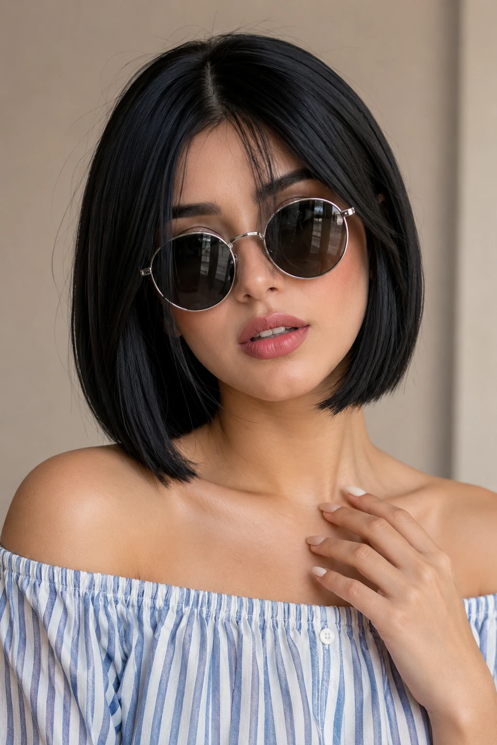 Jet Black Sleek Bob with Center Part