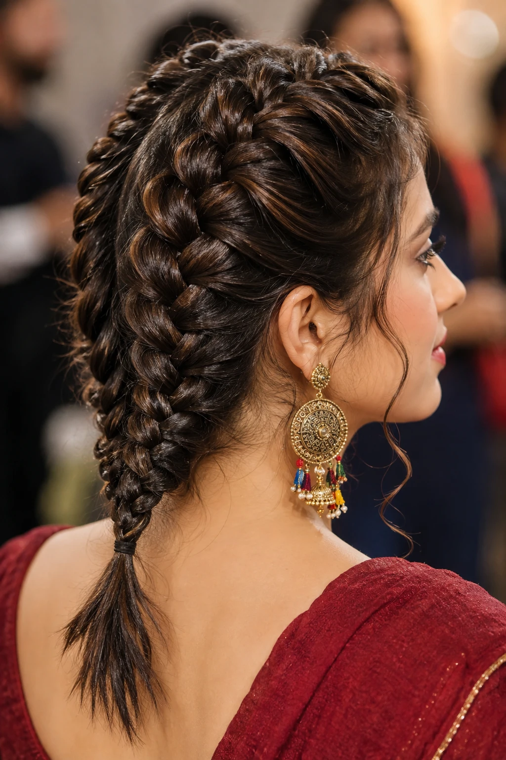 Double Dutch Braid Updo with Statement Earrings