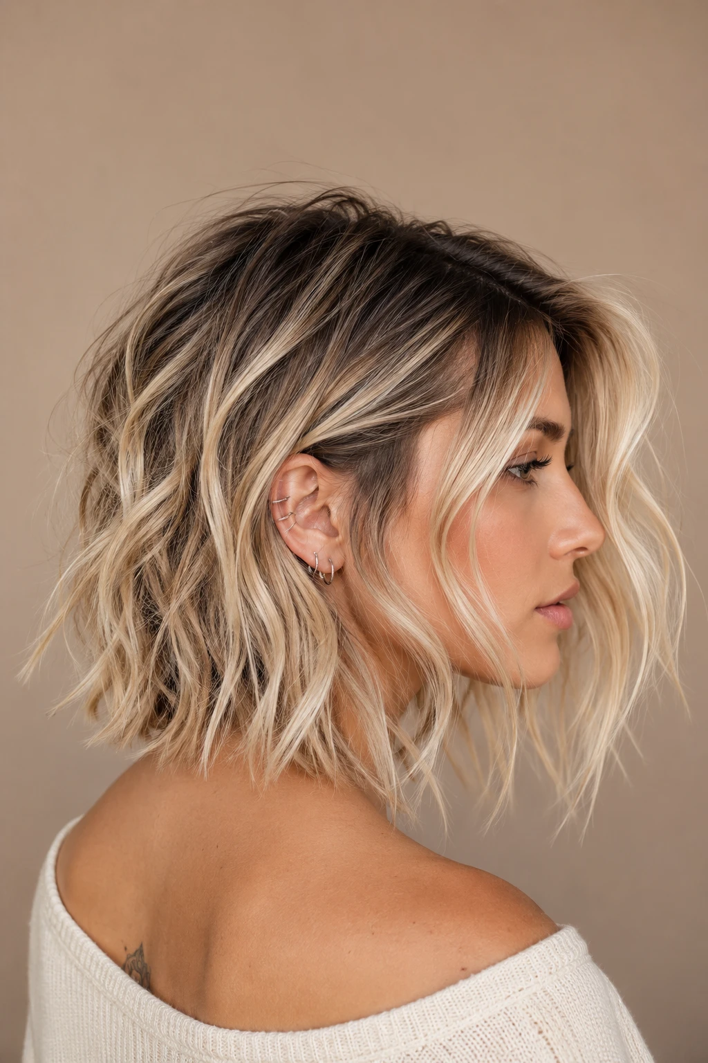 Textured Choppy Bob with Root Smudge