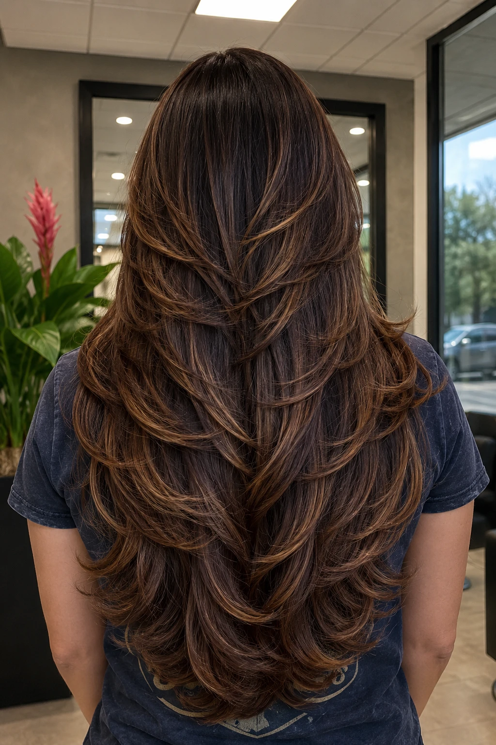 Chocolate Brunette Waterfall Layers with Caramel Money Piece