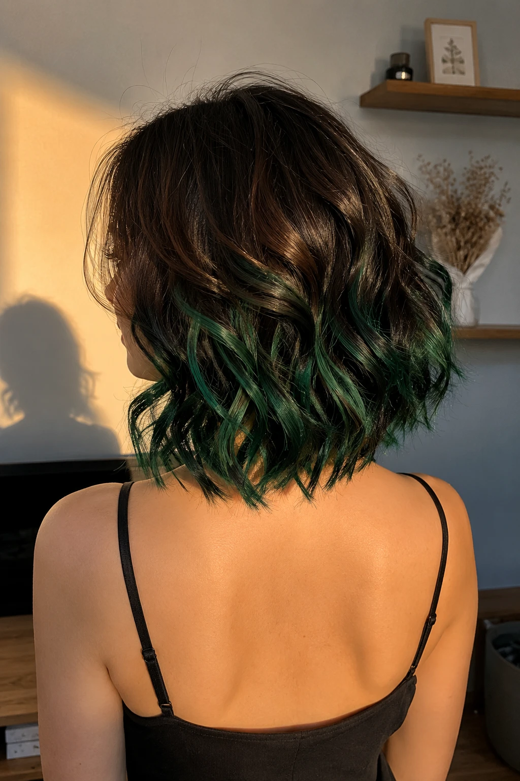 Wavy Bob with Emerald Green Ombre