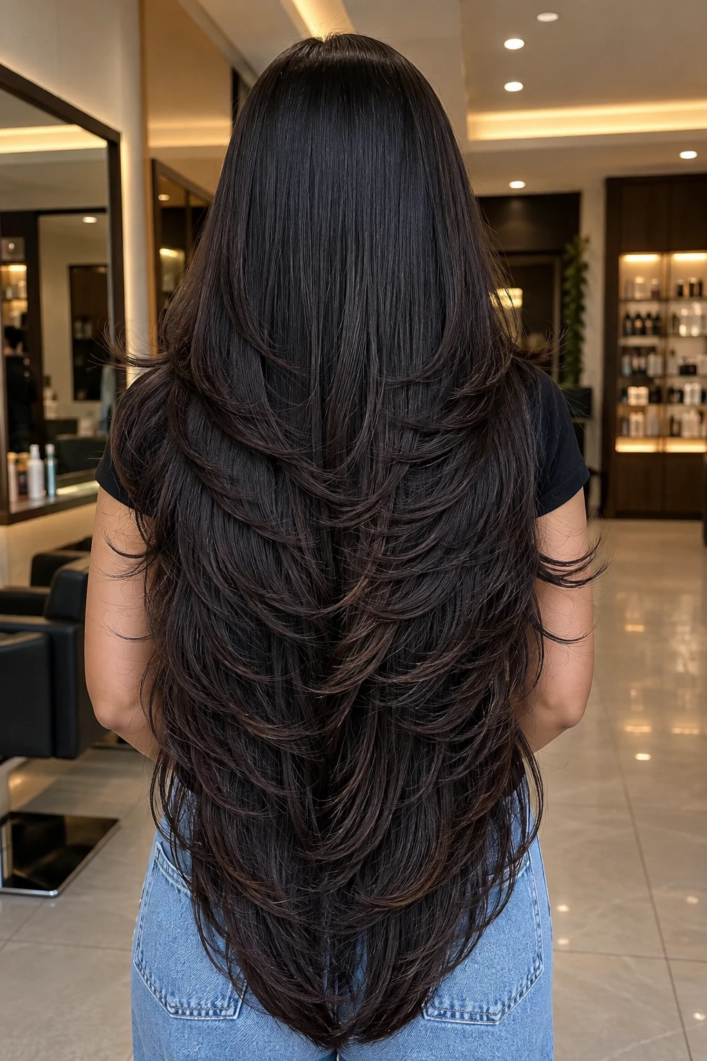 Jet Black Cascading V-Cut Layers