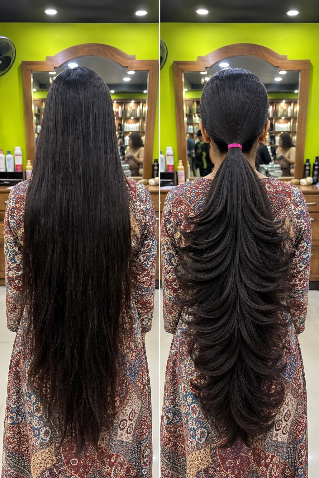 Before and After Feathered Ponytail Layers