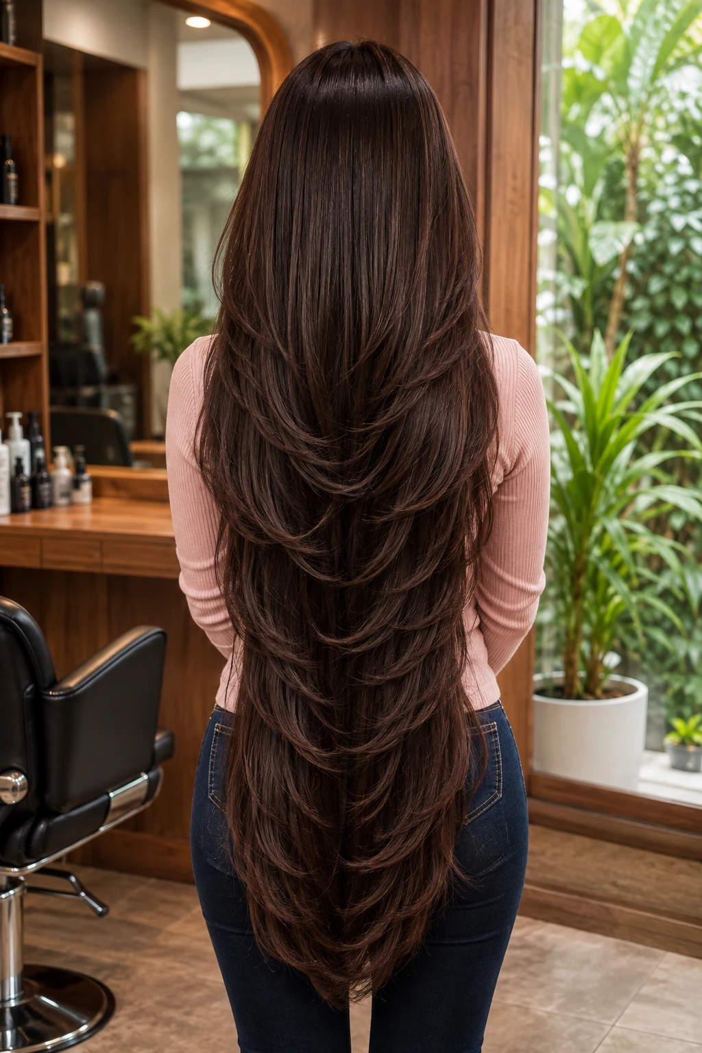 Wooden Salon Backdrop Deep Layered Espresso Cut