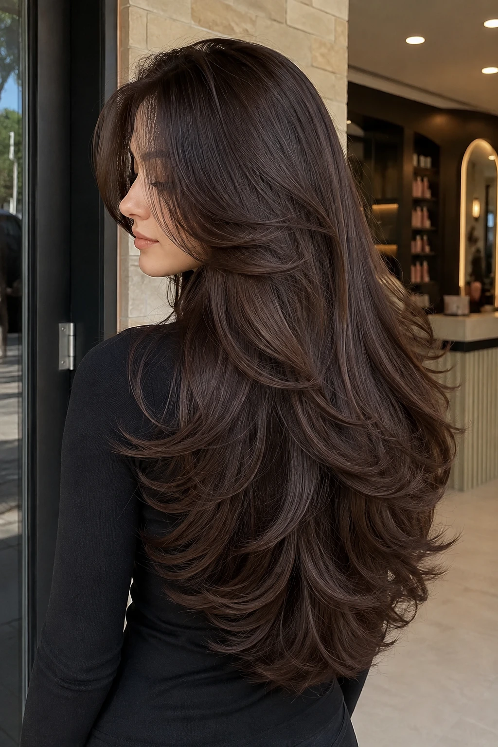 Storefront Profile of Deep Brown Feathered Layers
