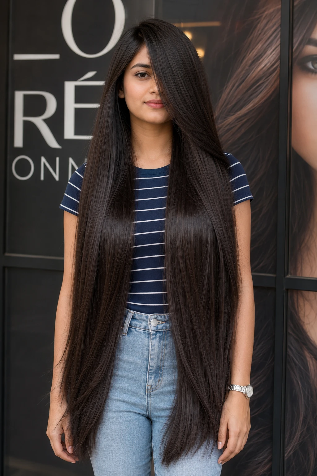 Sleek Waist-Length Layers with Deep Side Part