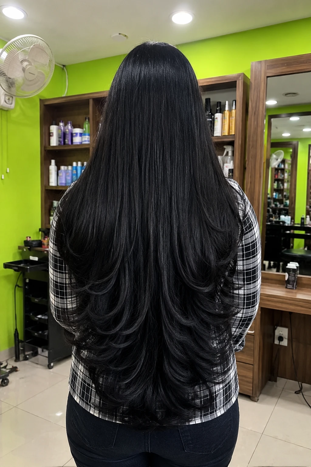 Bright Salon Backdrop Glossy Jet Black Scalloped Layers