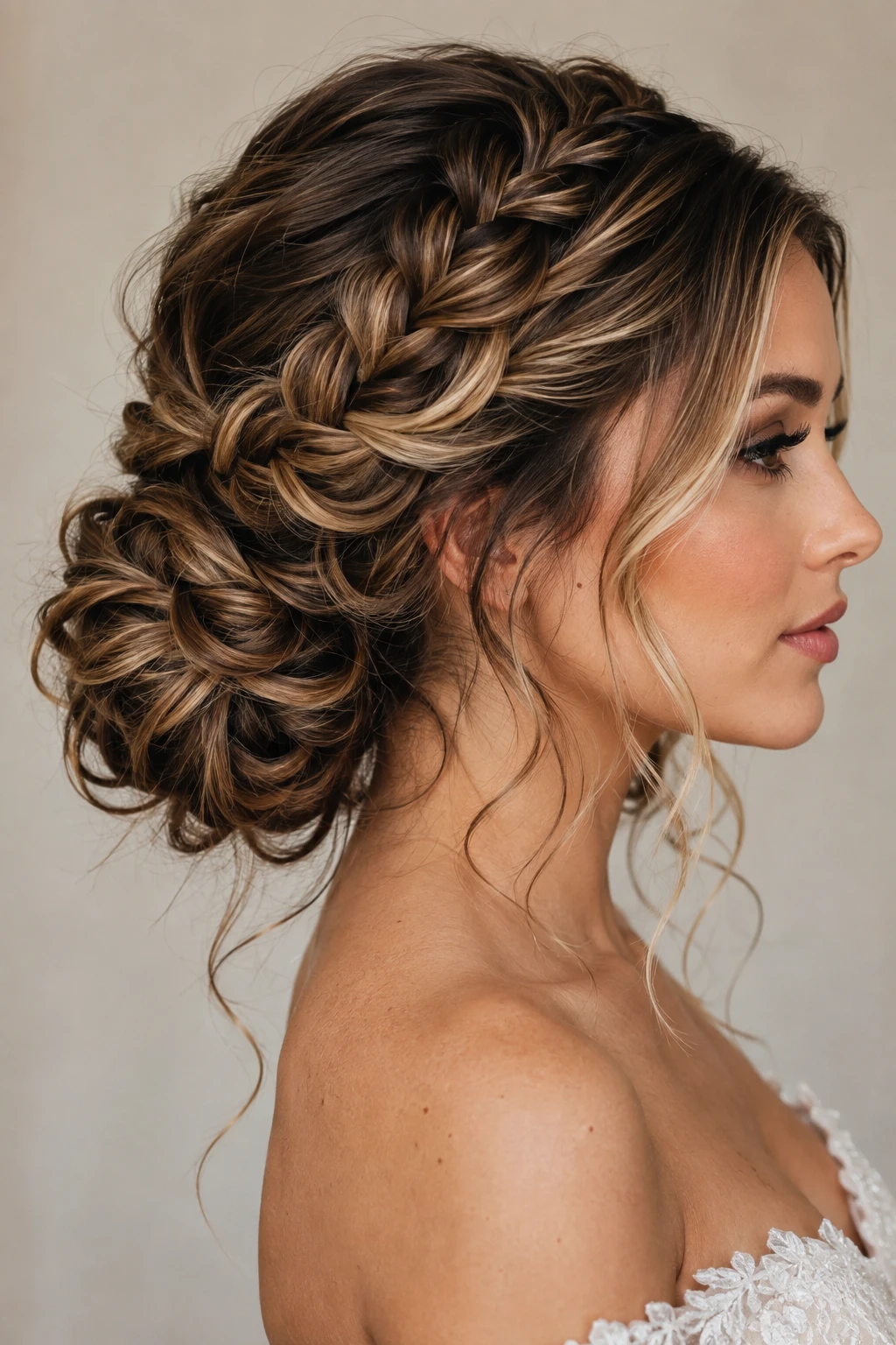 Cascading Braided Updo with Loose Curls