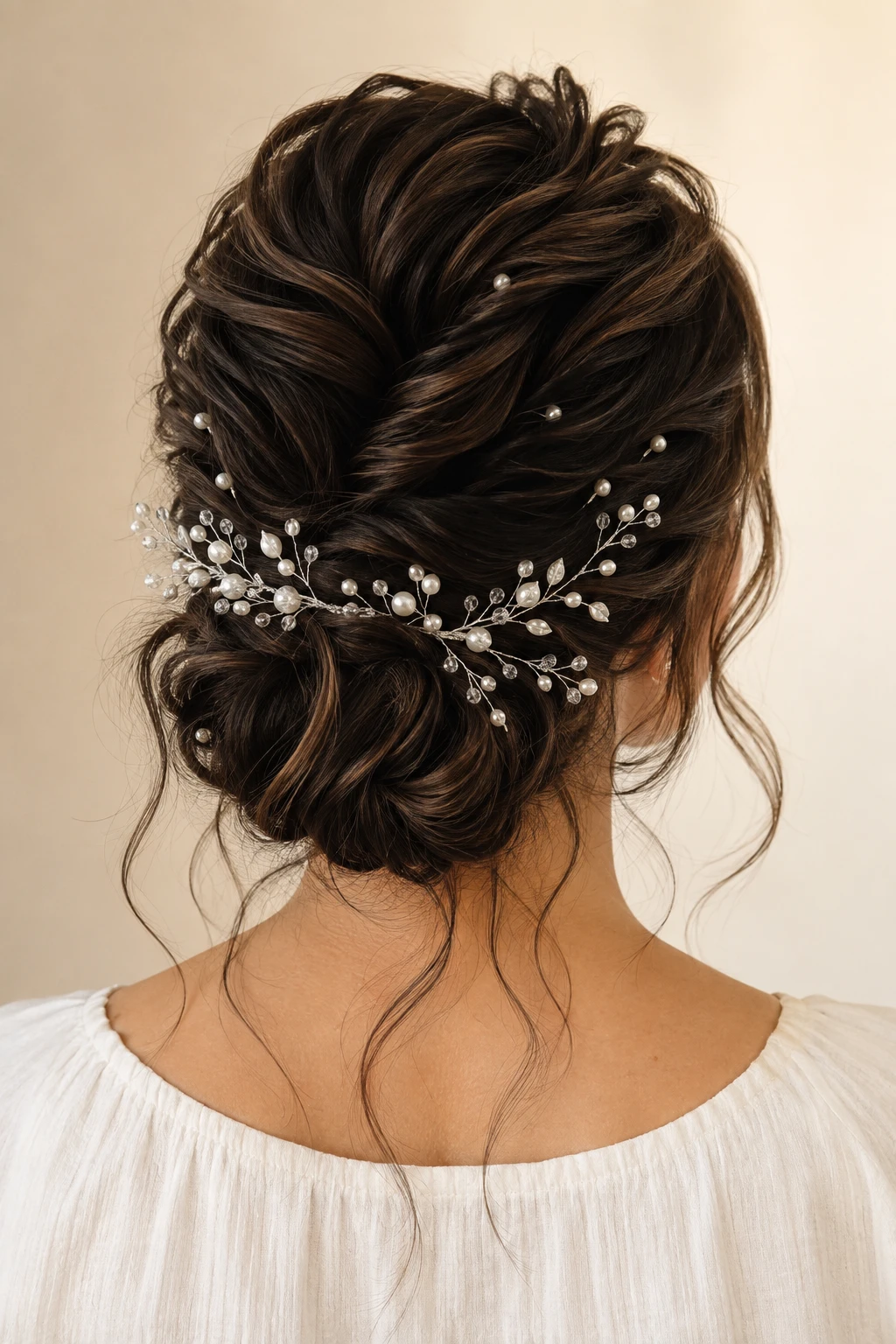 Textured Twisted Updo with Pearl Vine Accessory