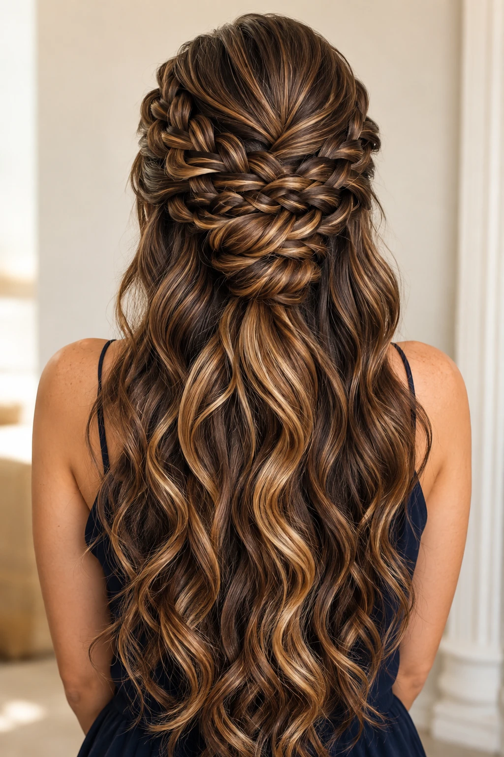 Woven Half-Up Braid with Cascading Curls