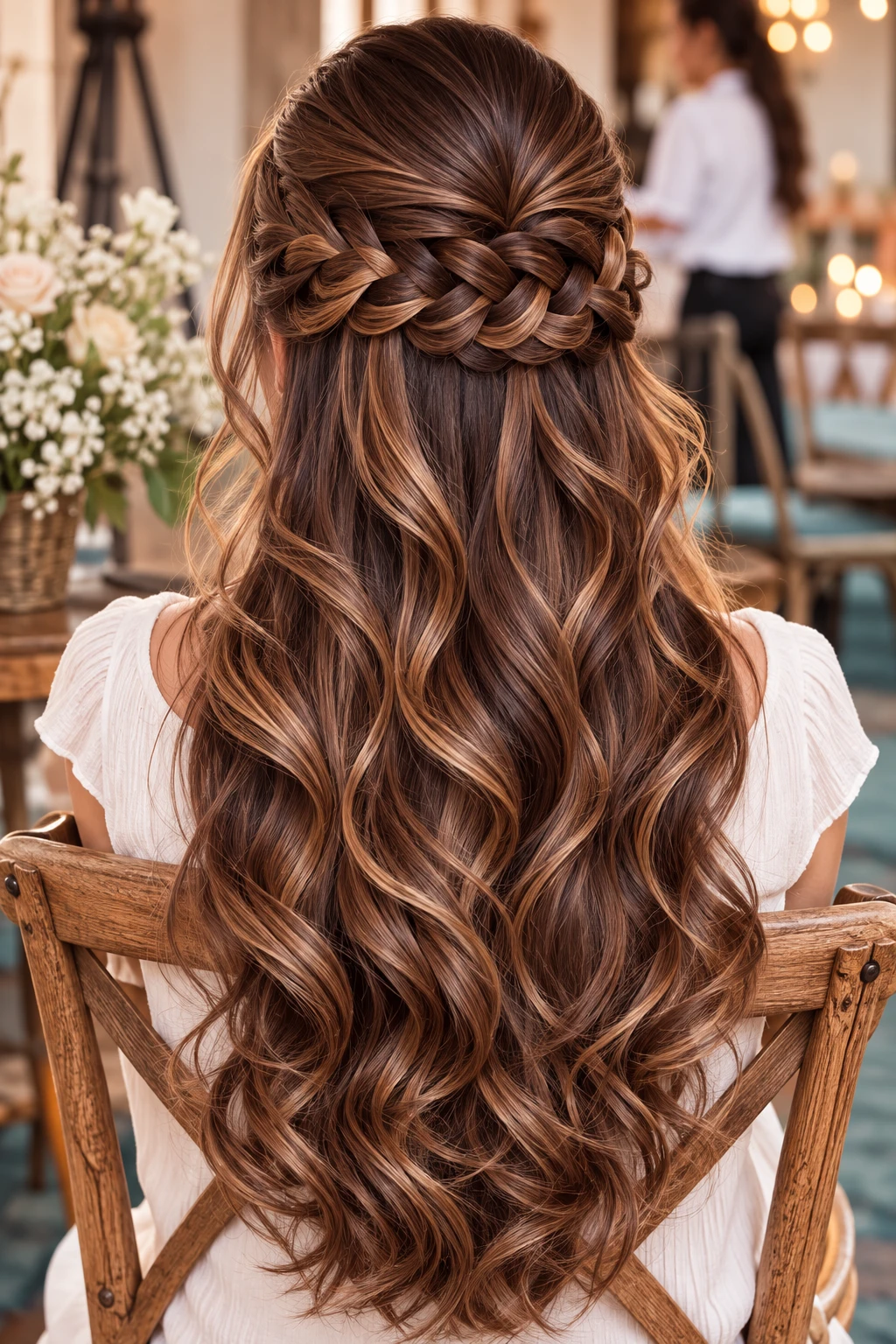 Wraparound Braid Half-Up with Long Curls
