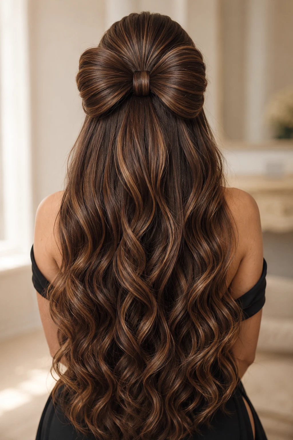 Hair Bow Half-Up with Long Waves