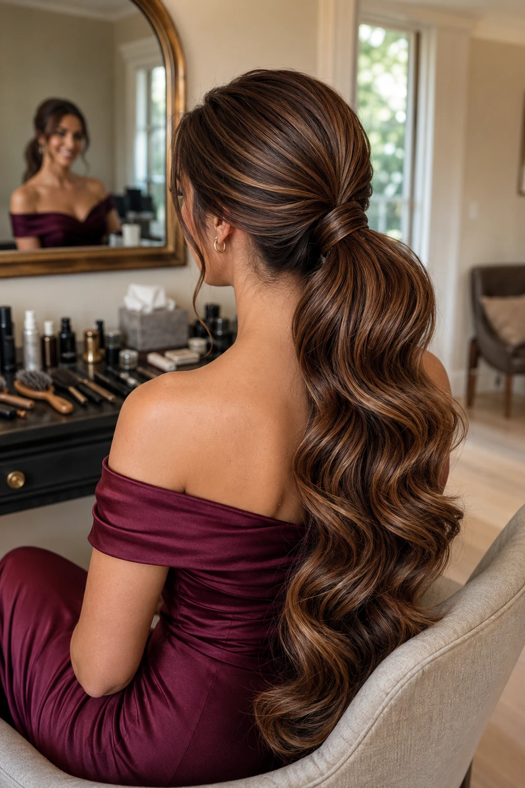 Sleek Wrapped Ponytail with Waves