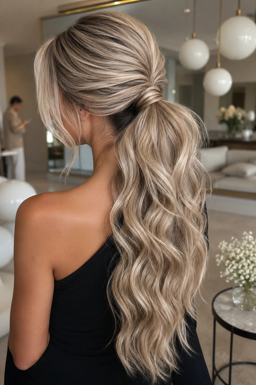 Modern Wrapped Ponytail with Beach Waves