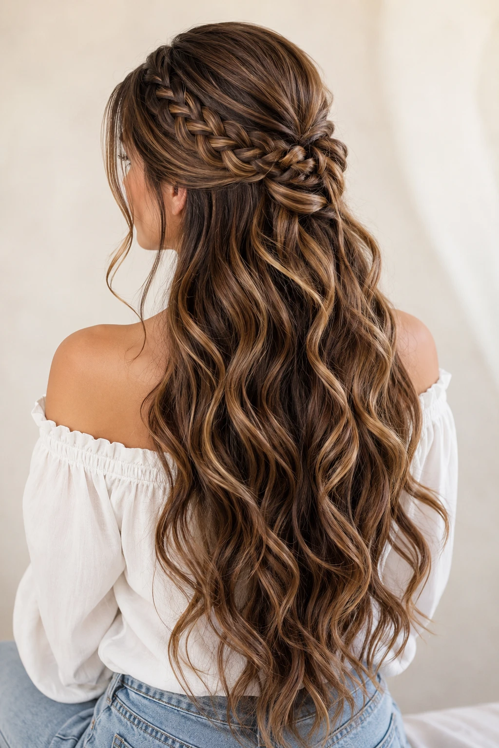 Simple Braid Half-Up with Beachy Waves