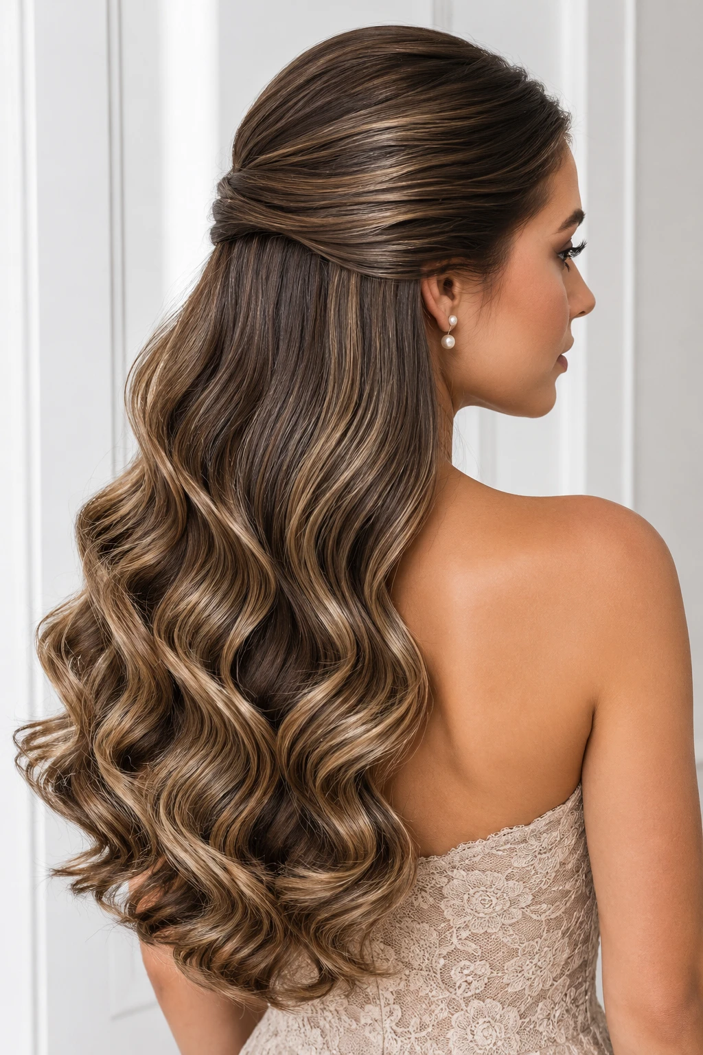 Sleek Twisted Half-Up with Glossy Curls