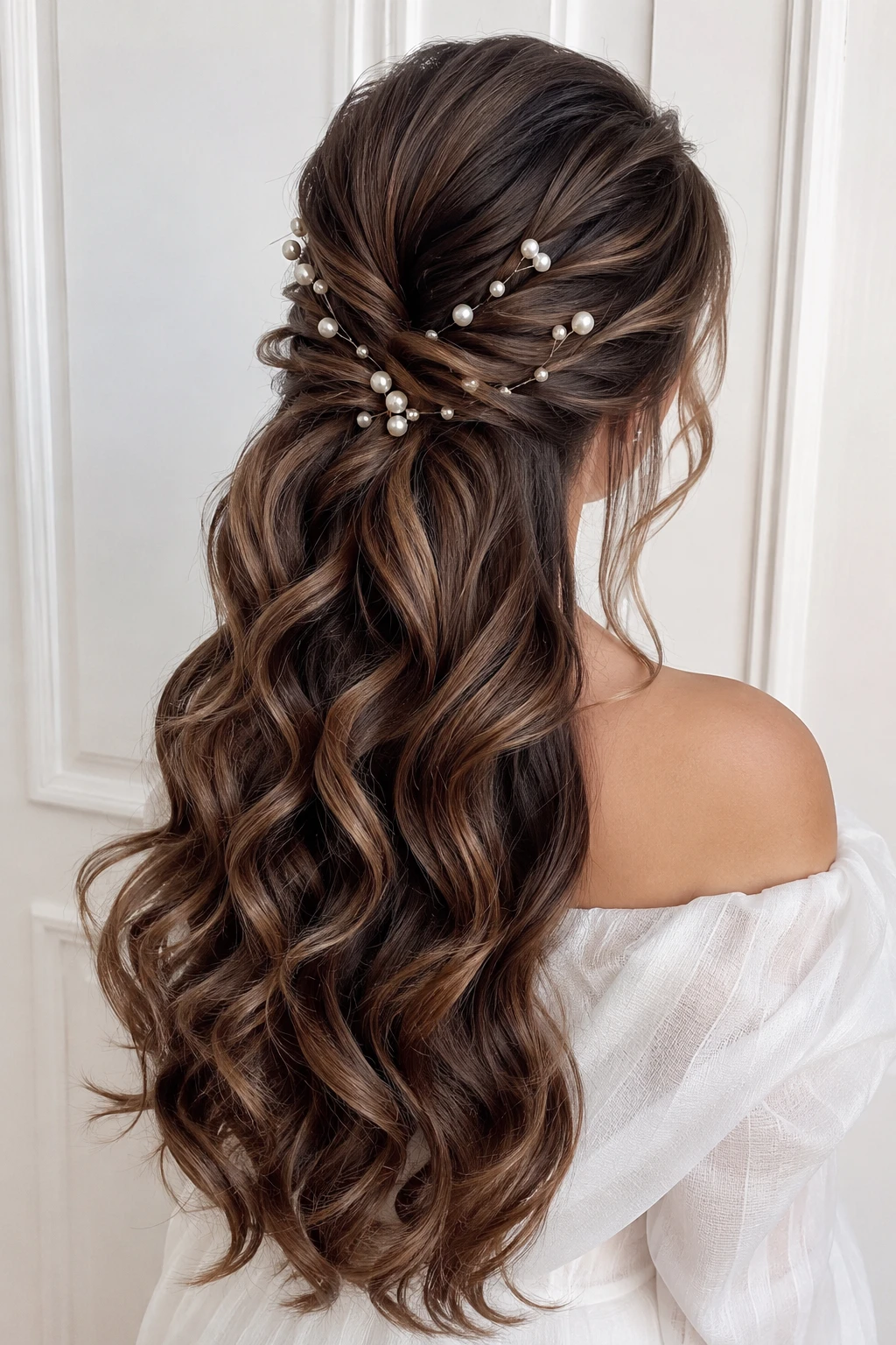 Crisscross Twisted Half-Up with Pearl Vine and Curls