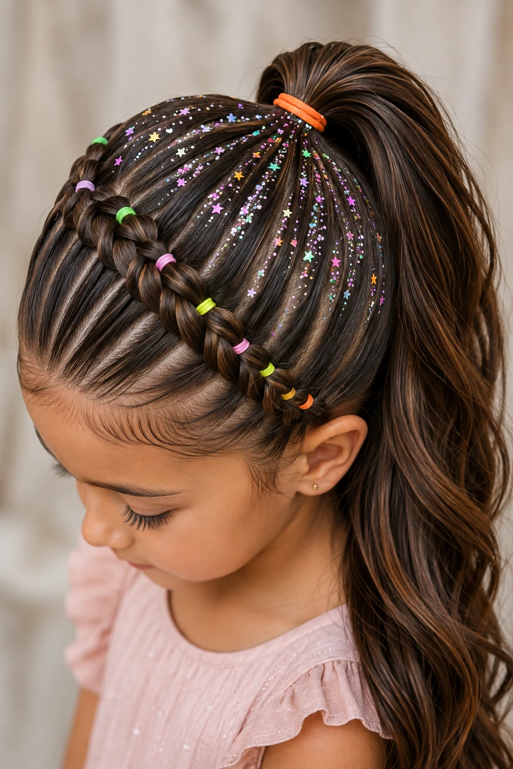 Glitter Ponytail with Woven Braid Crown