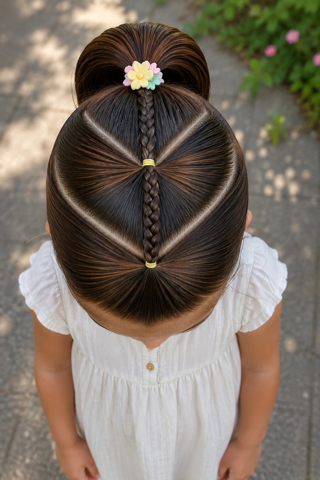 Center Braid Bun with Flower Accent
