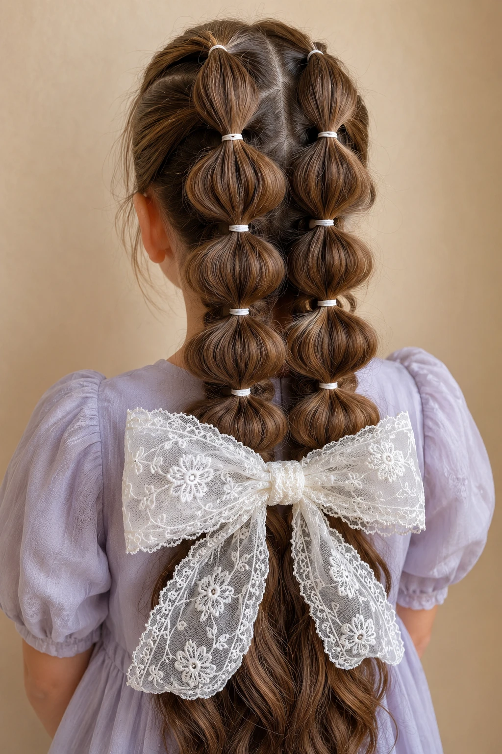 Double Bubble Ponytails with Lace Bow