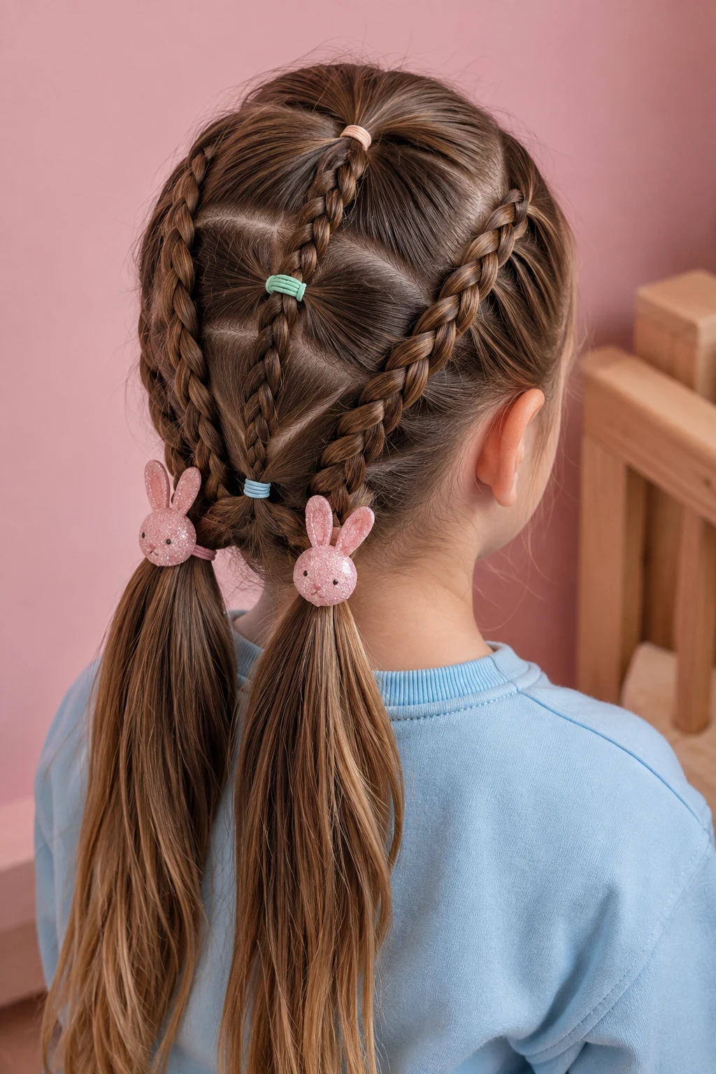 Braided Zigzag Pigtails with Bunny Clips