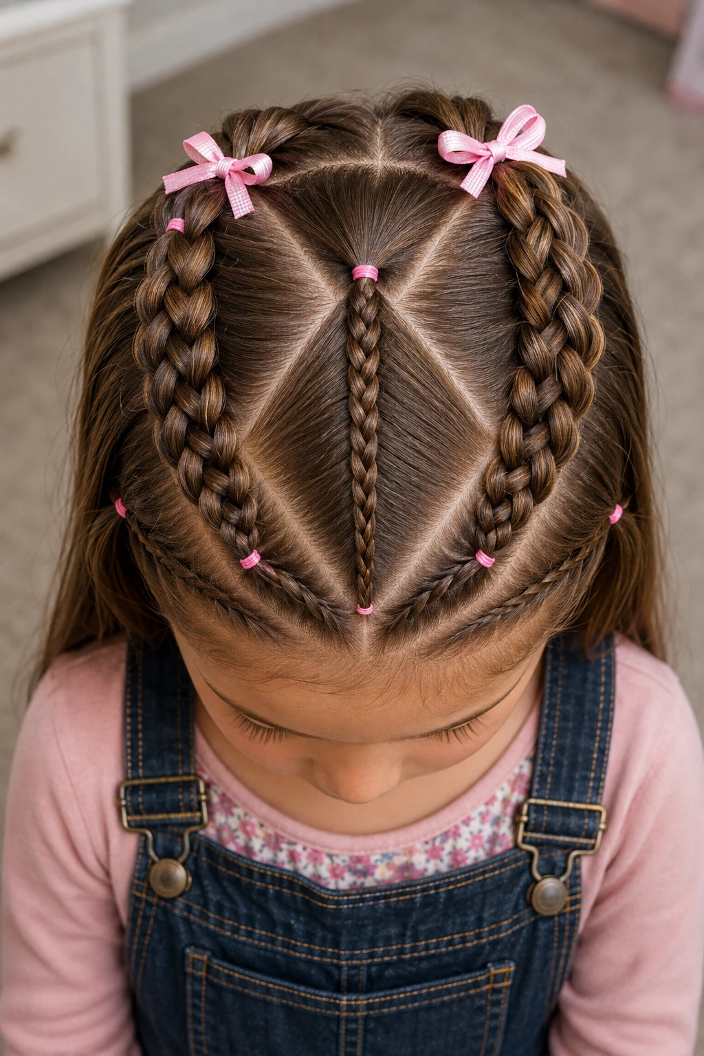 Triple Braid Diamond Part with Pink Bows