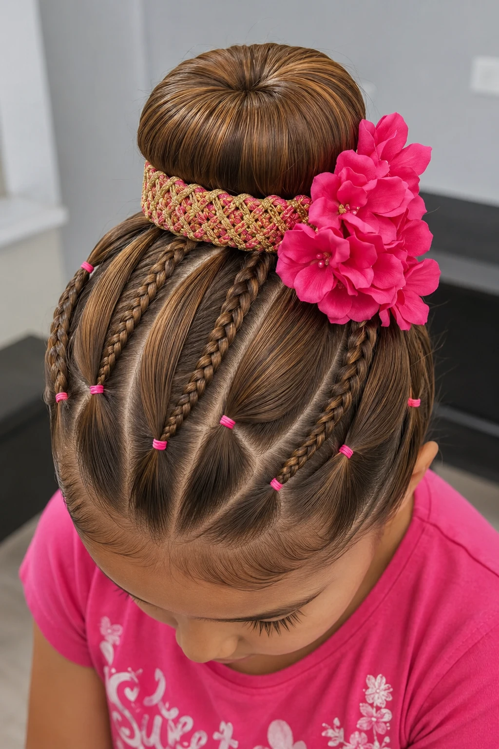 Multi Braid Bun with Woven Headband and Flower