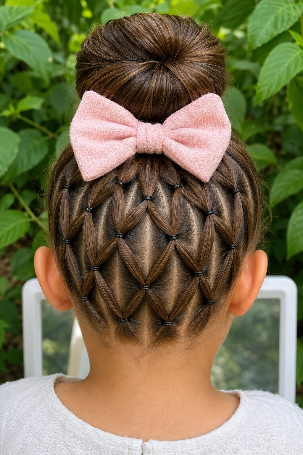Diamond Lattice Bun with Pink Bow