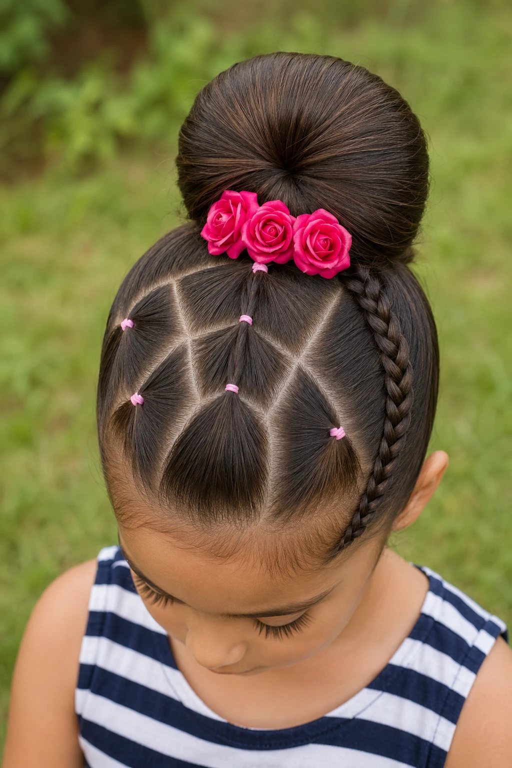 Geometric Section Bun with Rose Trio