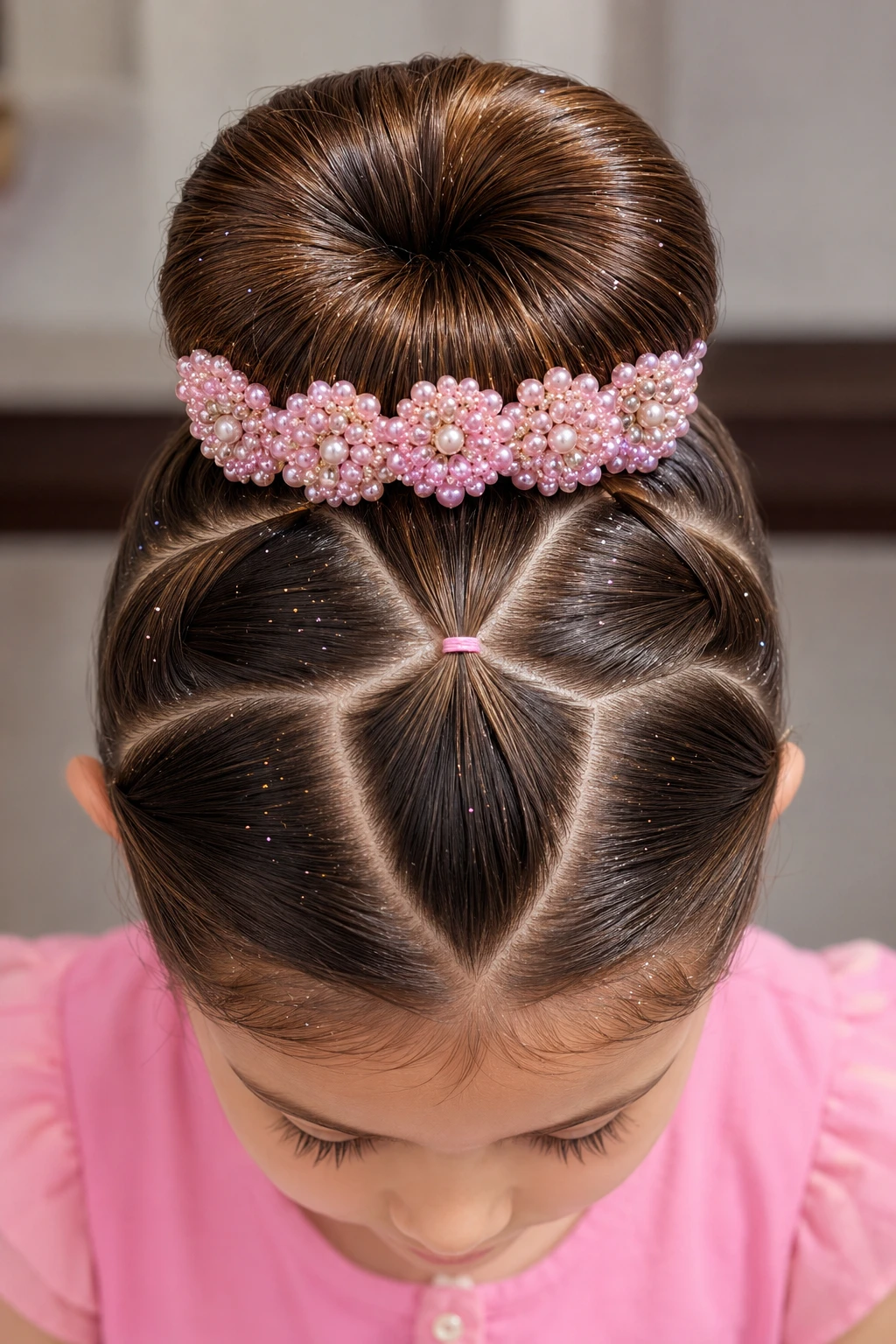 Star Section Glitter Bun with Pearl Headband