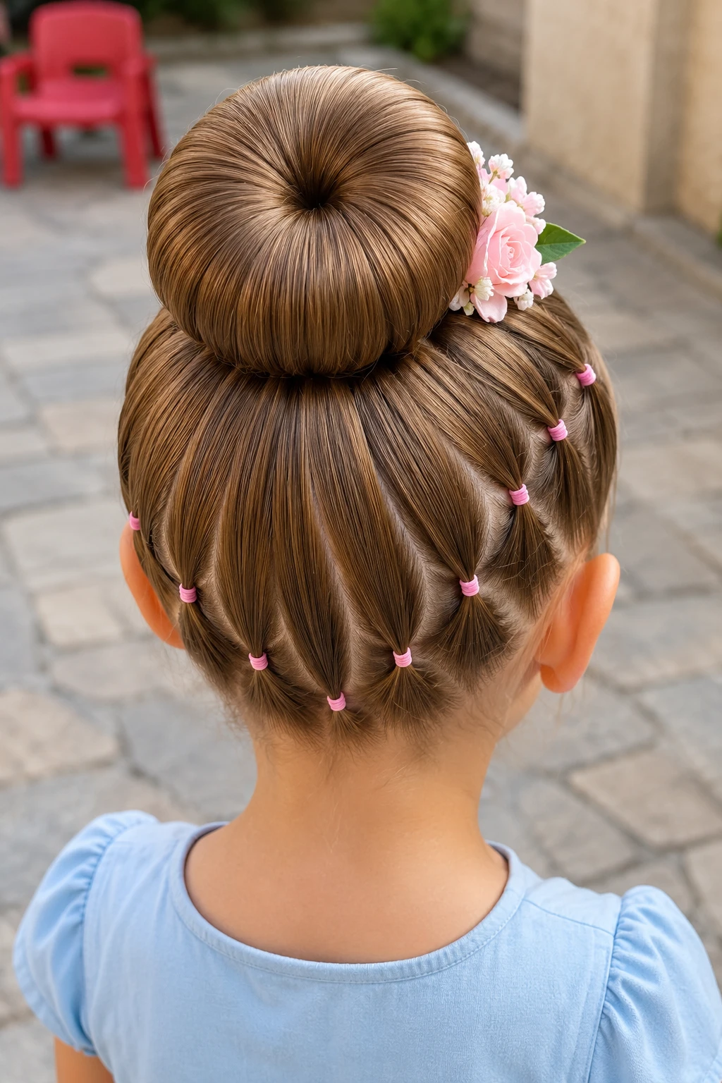 Fan Section Bun with Rose Accent