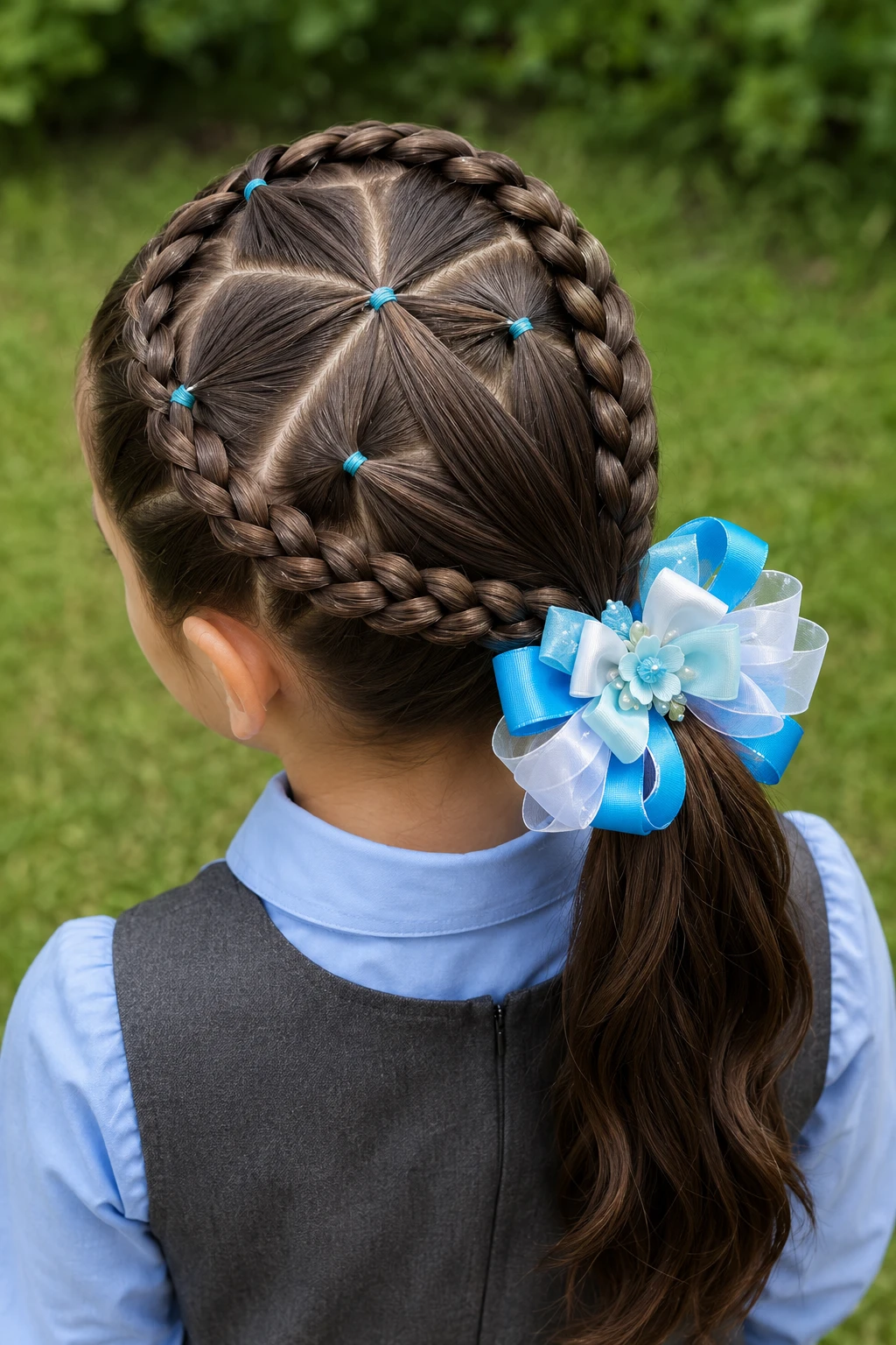 Star Section Braided Side Ponytail with Layered Bow