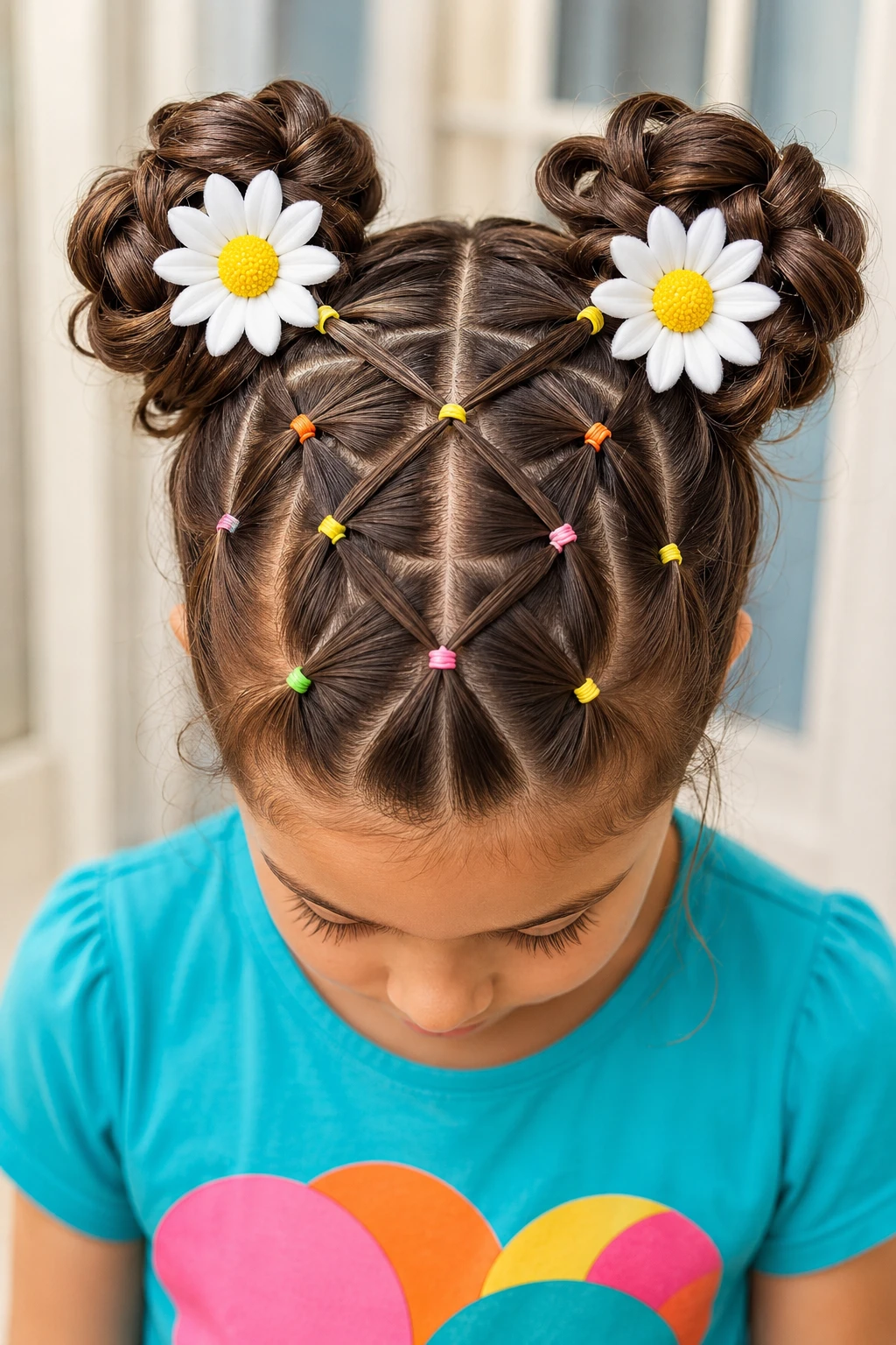 Crisscross Lattice Space Buns with Daisies