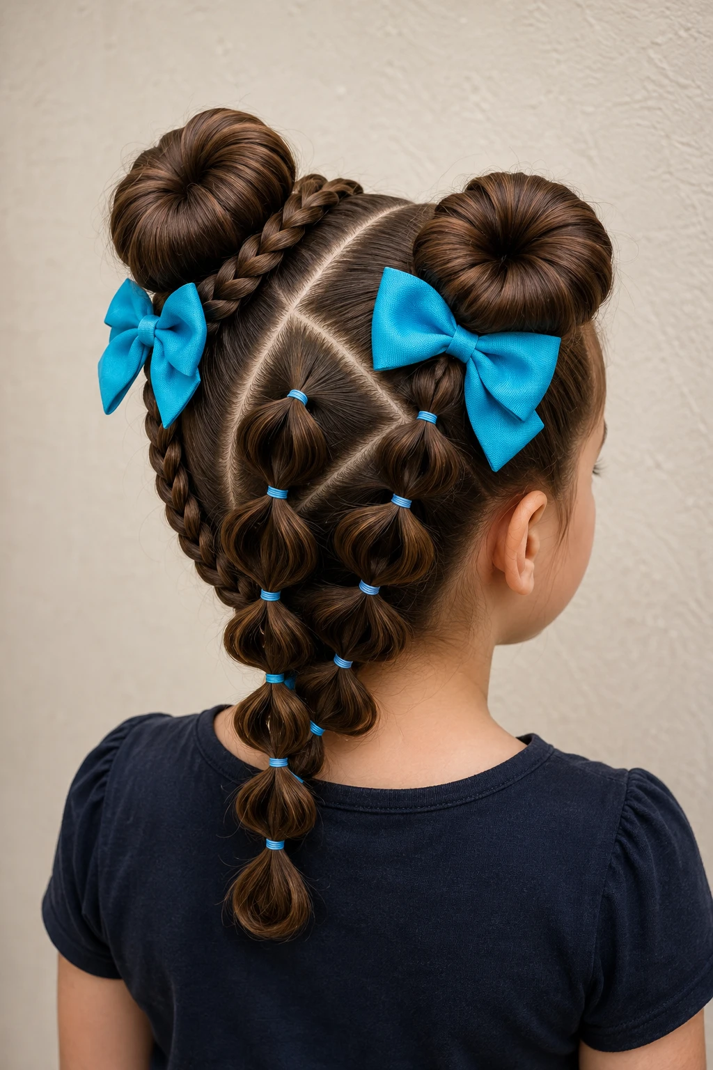 Braided Space Buns with Bubble Ponytail