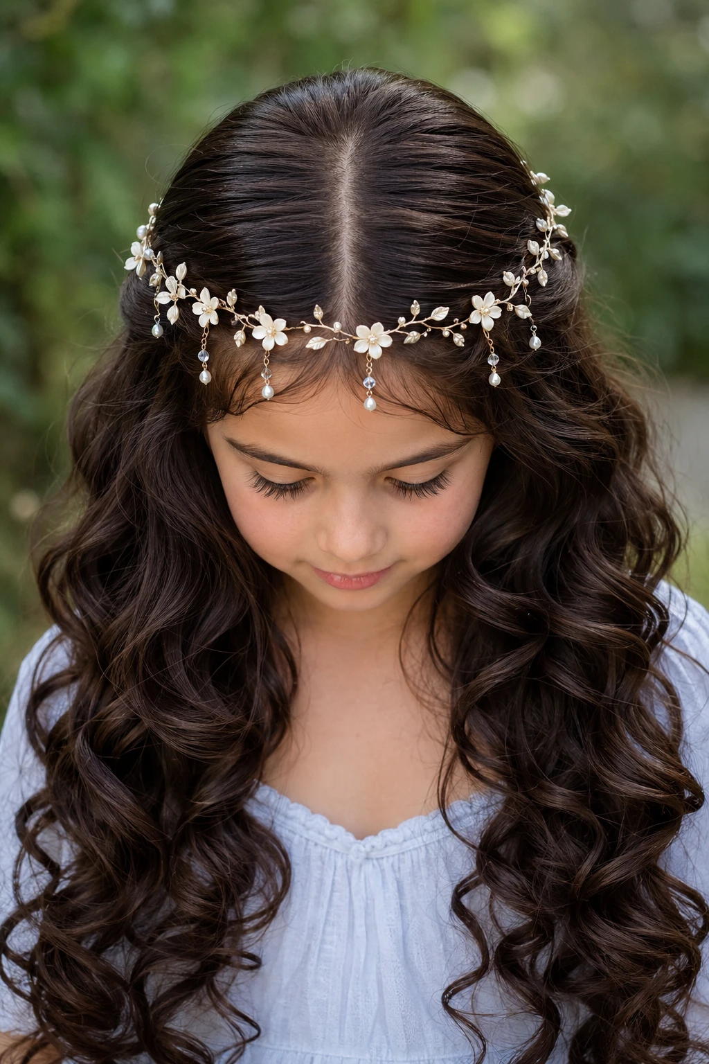 Loose Curls with Floral Vine Headpiece